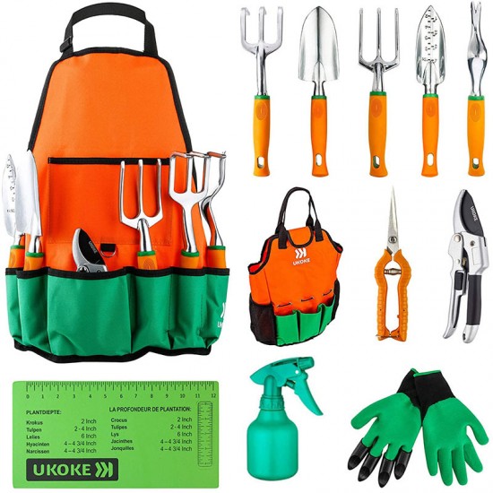 Garden Tool Set with Canvas Bag - Factory Direct Aluminum Tools Including Pruners & Shovels