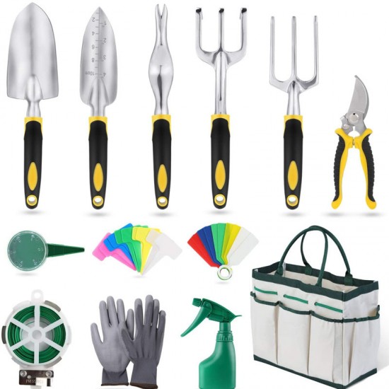 10-Piece Aluminum Garden Tool Set - Factory Direct Silicone Dual-Color Handle Shovels & Gardening Tools
